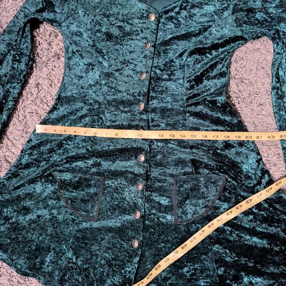 Vintage Emerald Green Crushed Velvet Skater Babydoll Fit Flare Dress Whimsigoth - Picture 11 of 13